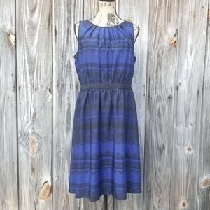 Lace Print Dress LOFT Size 10 Ann Taylor Blue Black Damask Stripe Sleeveless
